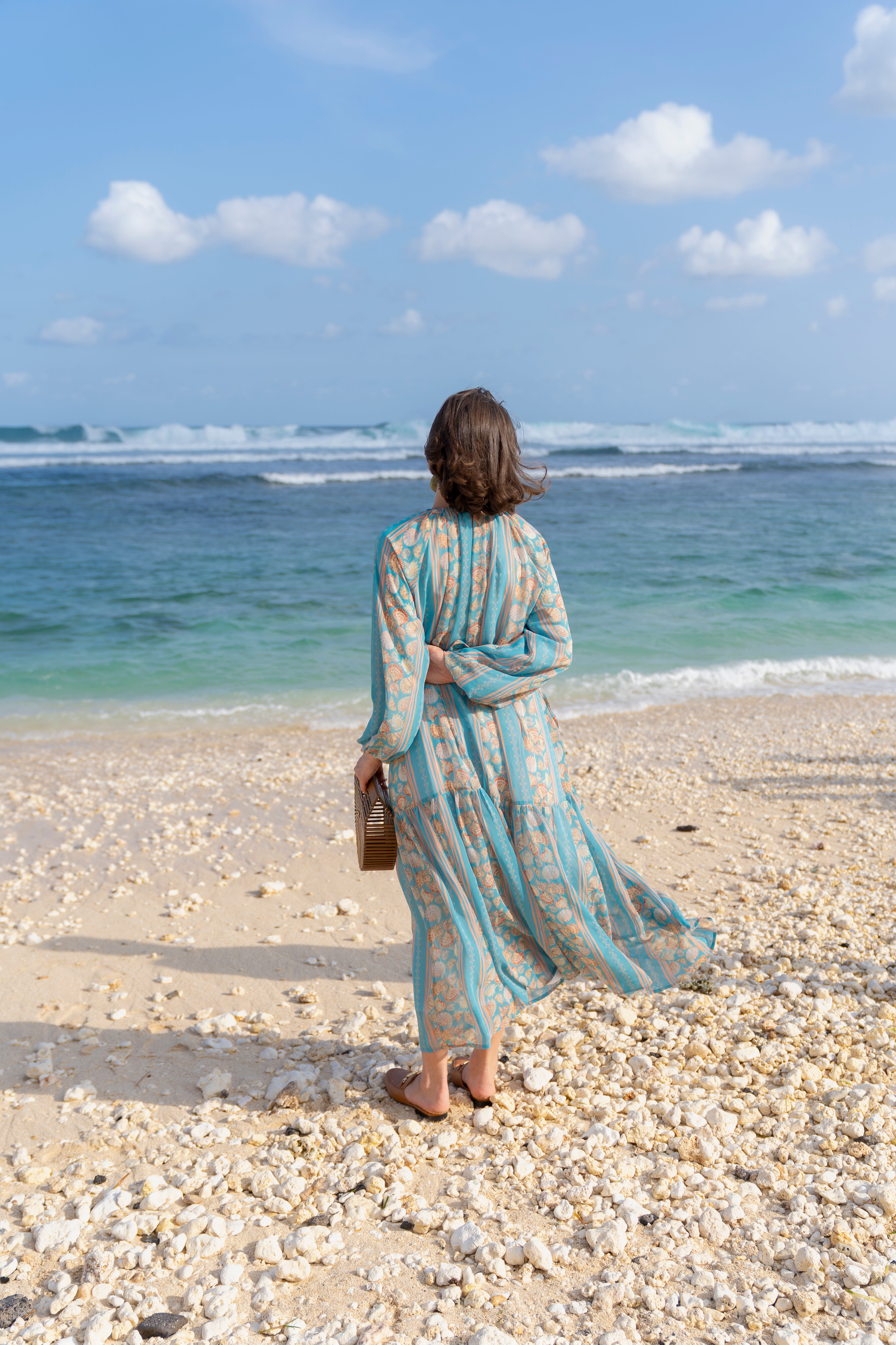 By the Sea Shore - Ruffled Dress (Turquoise Coral)