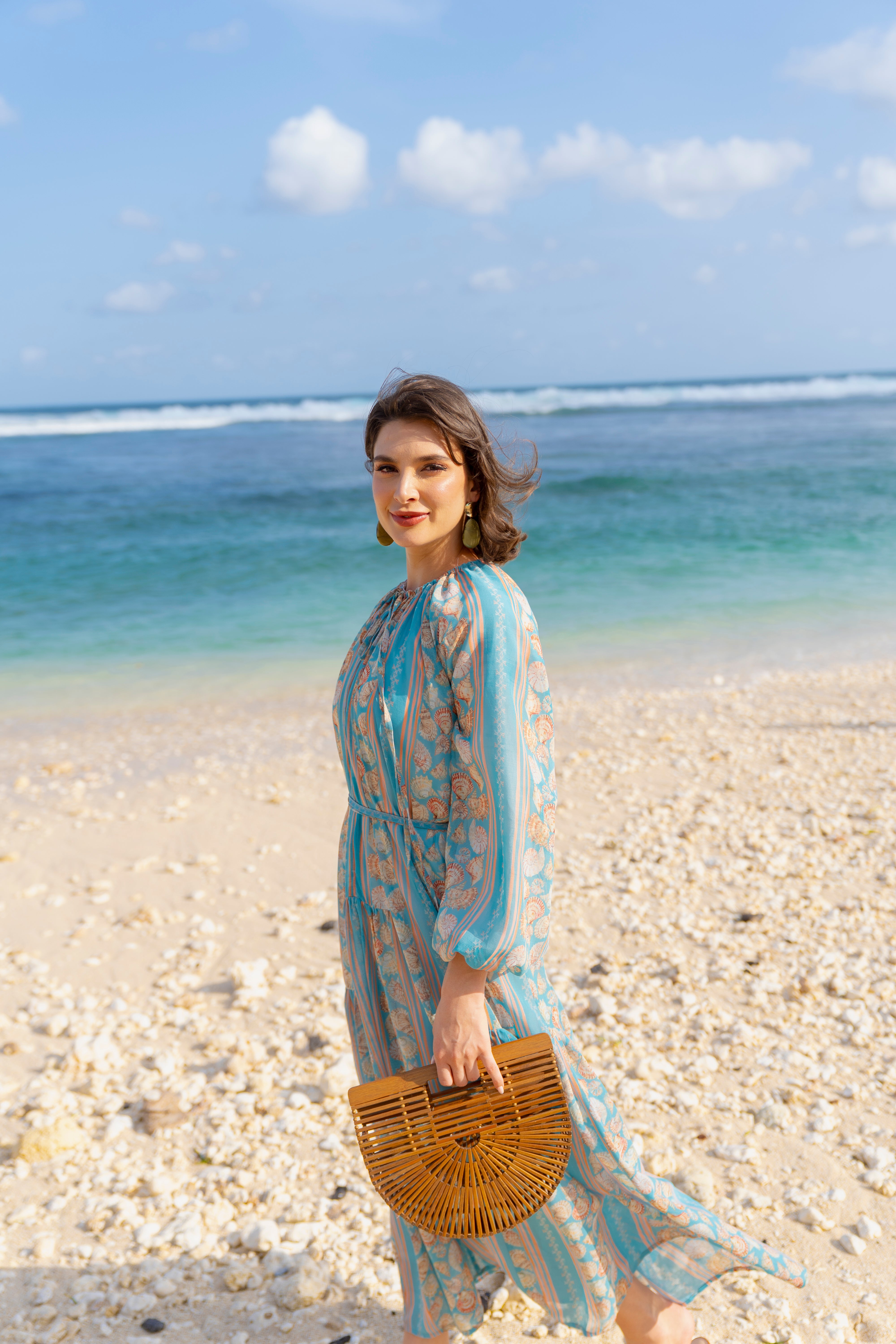 By the Sea Shore - Ruffled Dress (Turquoise Coral)