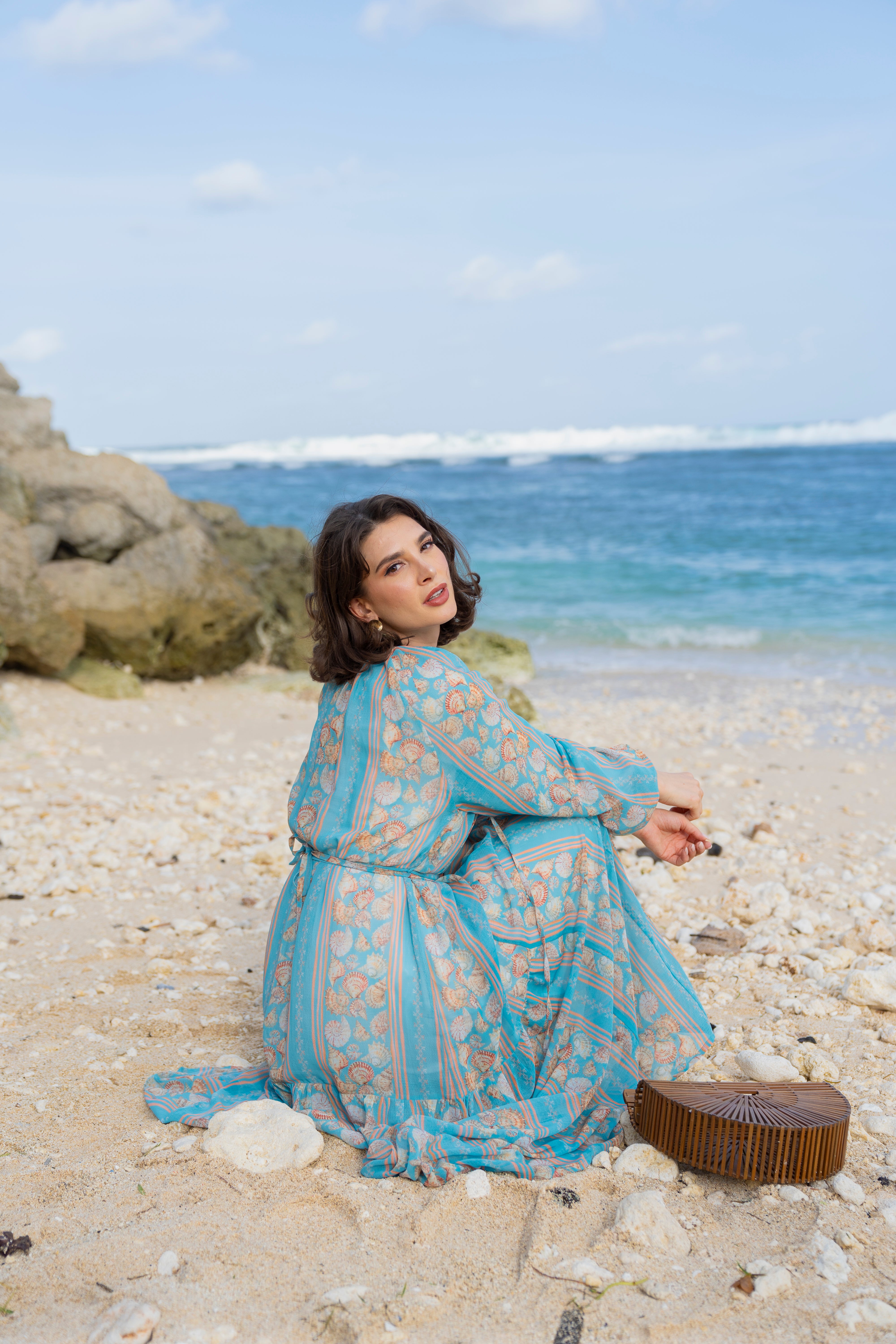 By the Sea Shore - Ruffled Dress (Turquoise Coral)