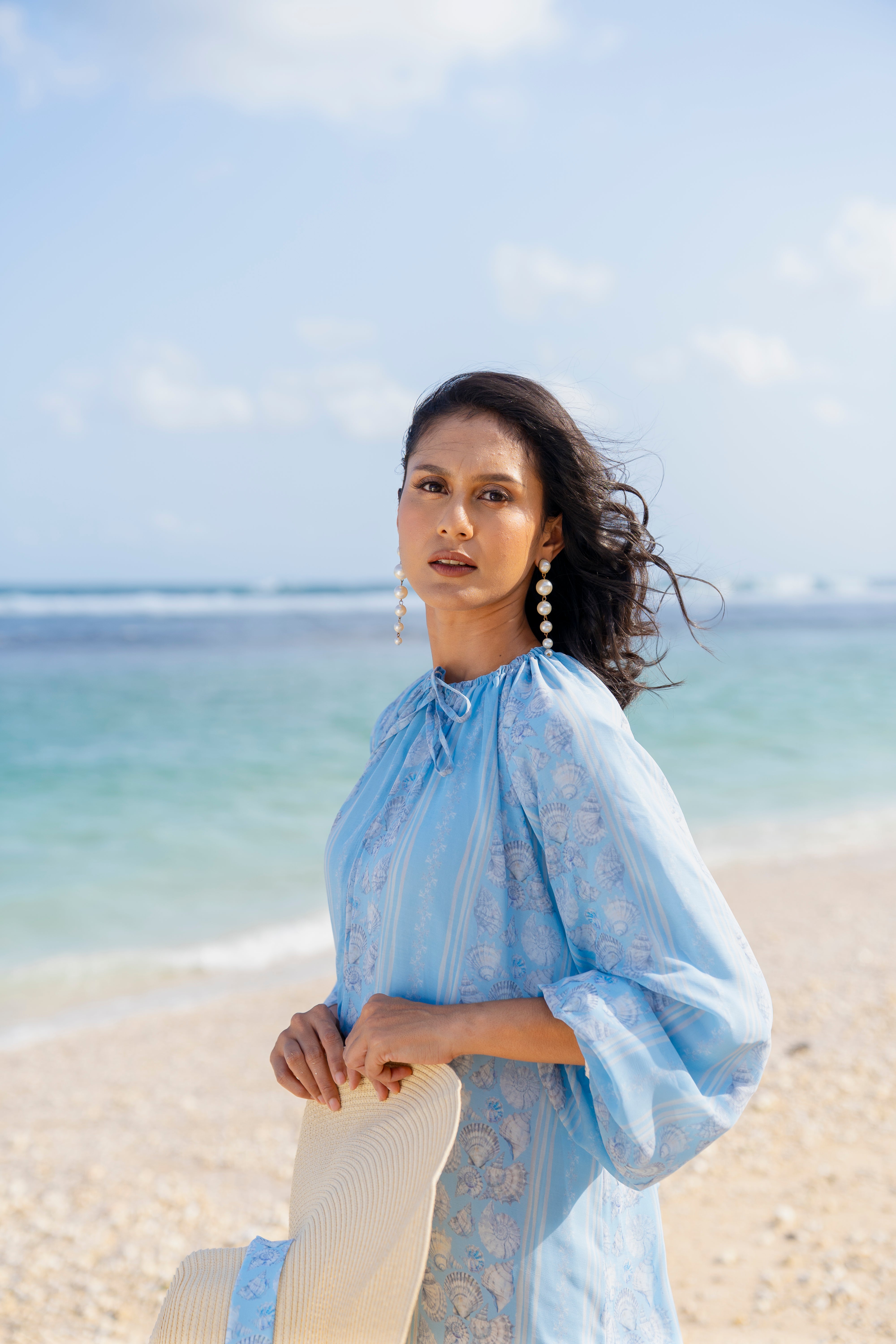 By the Sea Shore - Ruffle Dress (Blue Skies)