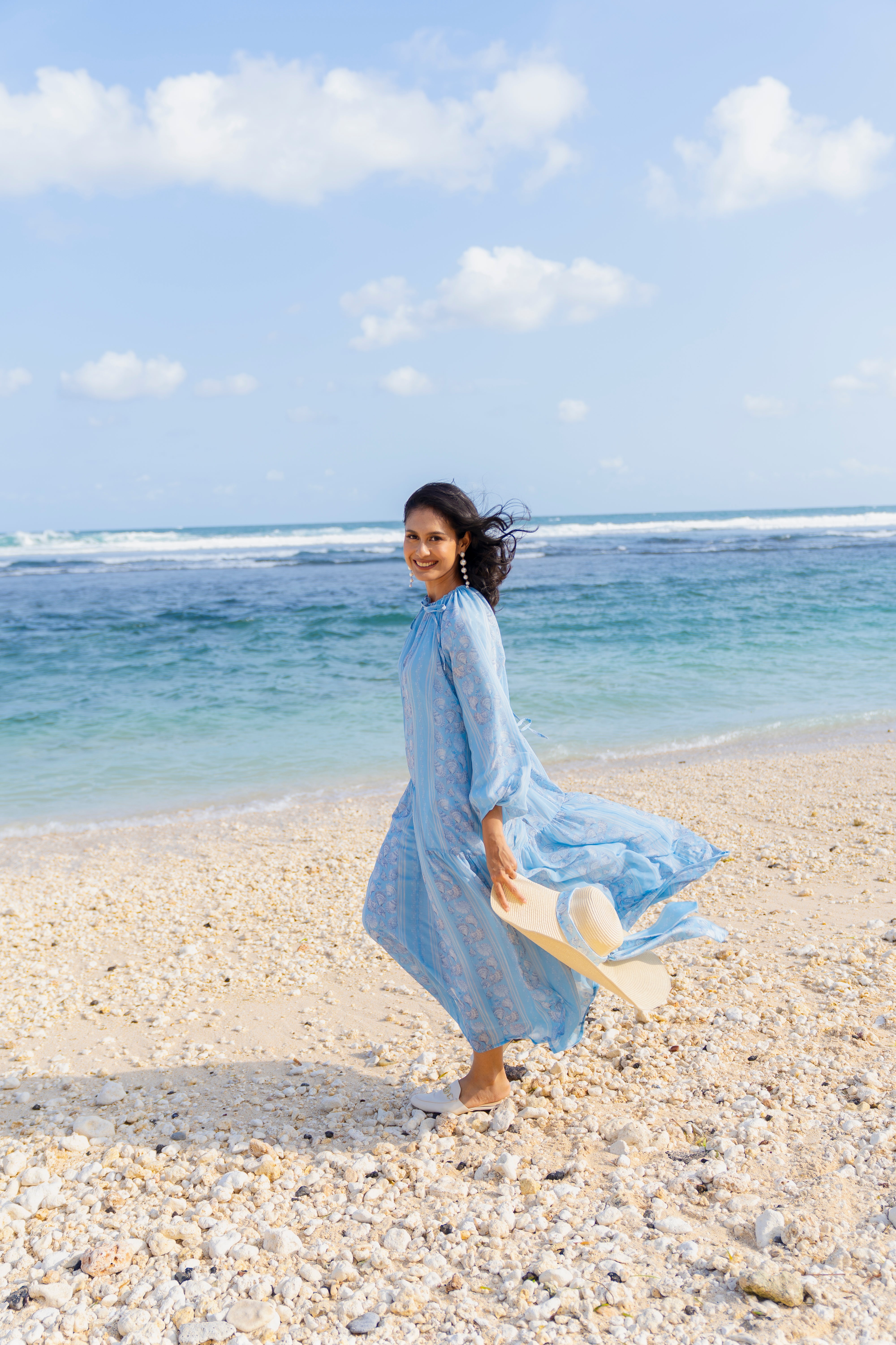 By the Sea Shore - Ruffle Dress (Blue Skies)