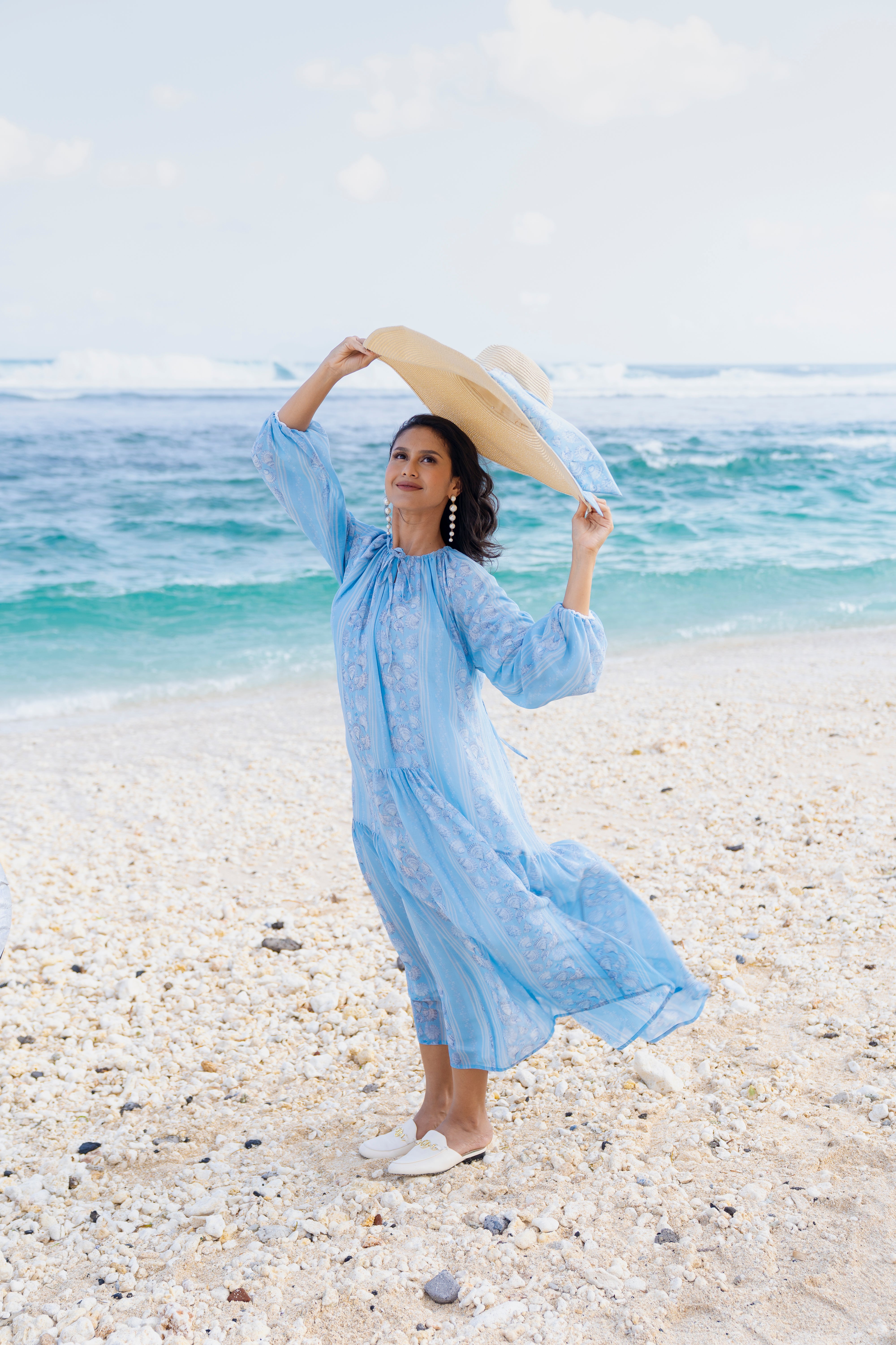 By the Sea Shore - Ruffle Dress (Blue Skies)
