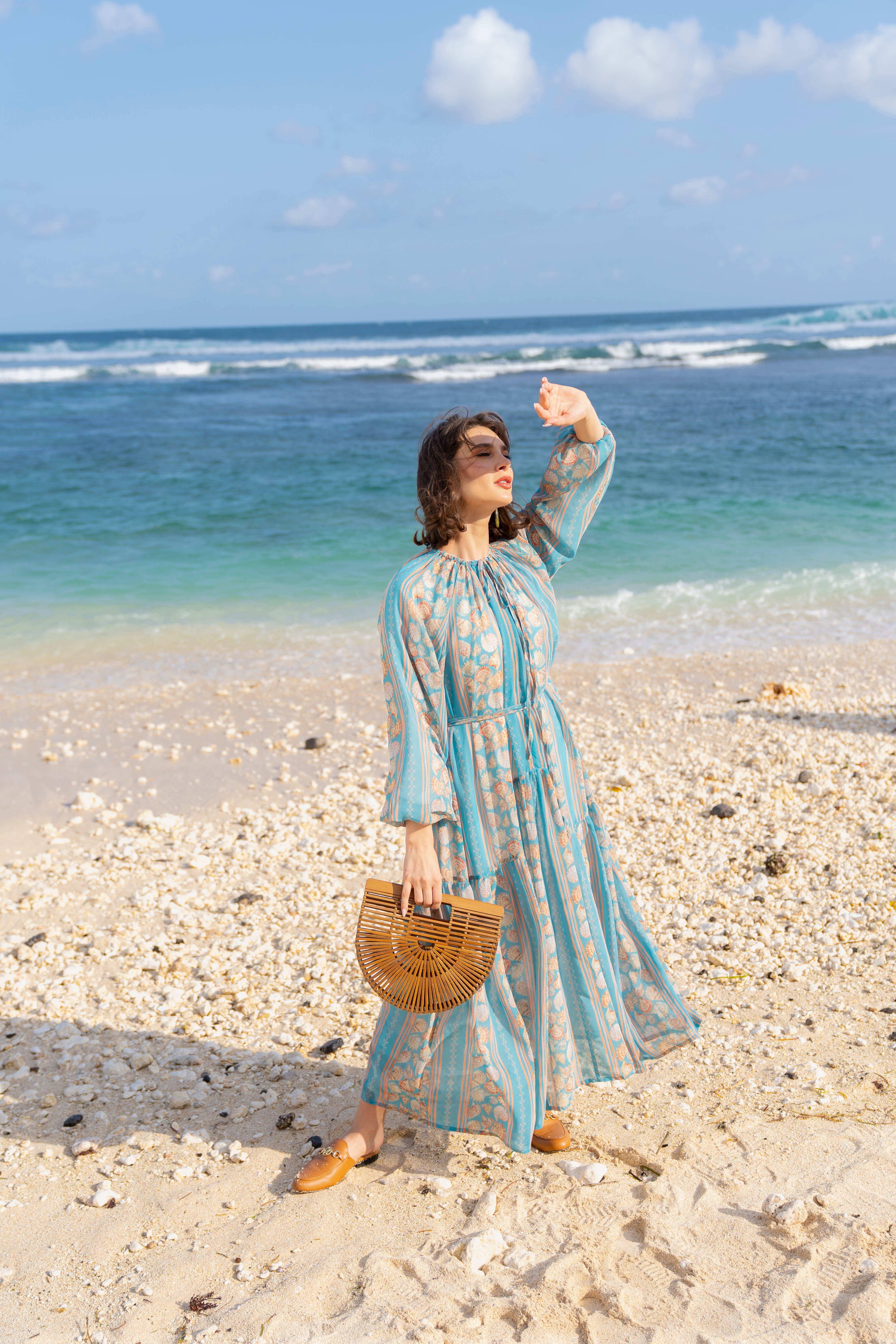 By the Sea Shore - Ruffled Dress (Turquoise Coral)